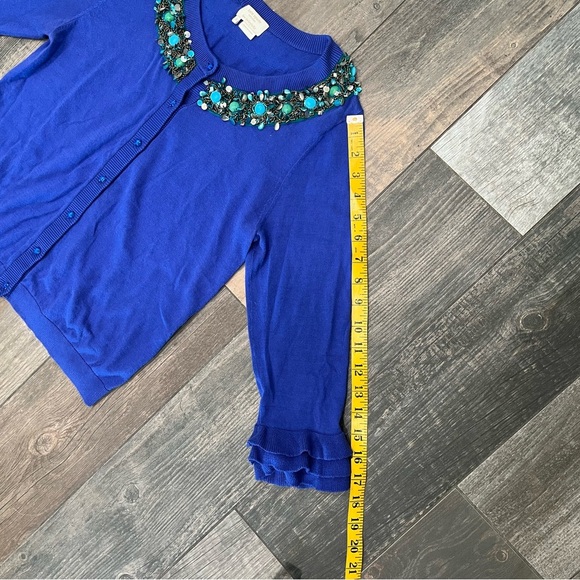 kate spade Button Down Embellished Cardigan Royal Blue Beads Sequin Yoke Small - Picture 8 of 10